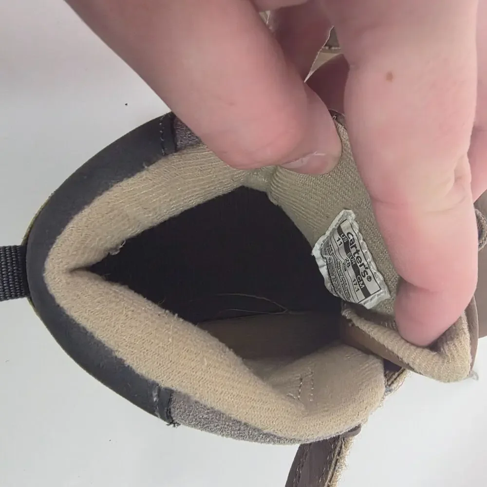 Carter's Kim Boys Size 11 Brown Gray Chukka Ankle Boots Lace Up Hook Loop